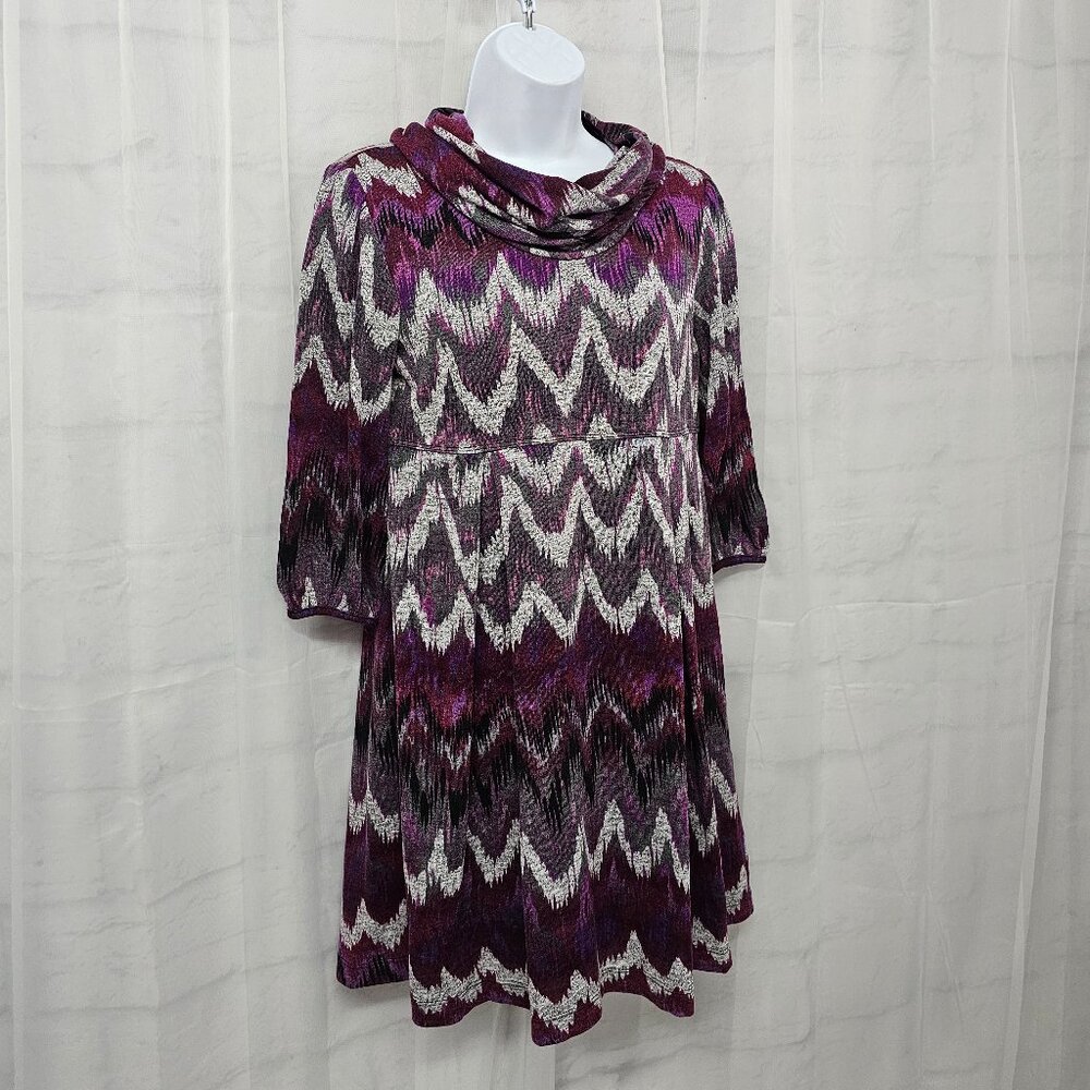 I.N. Studio Dress Knit Purple Gray Cowl Neck Grunge Retro Twee 10P - Picture 4 of 11